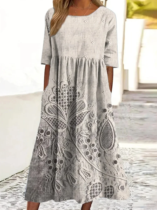 Femmes Floral Comme Image Col Rond Confortable Robe Maxi Décontracté
