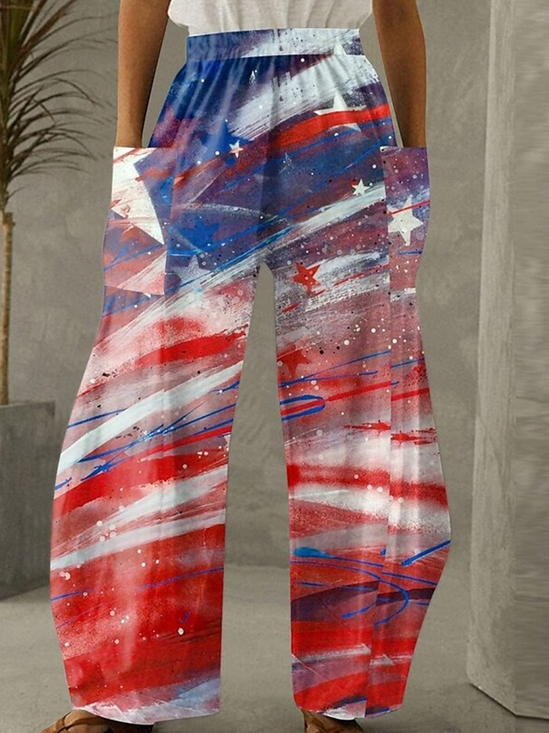 Pantalons Décontracté Printemps / Automne Drapeau des États-Unis Micro-élasticité Quotidien Coupe Régulière Long Droit Régulier pour Femmes