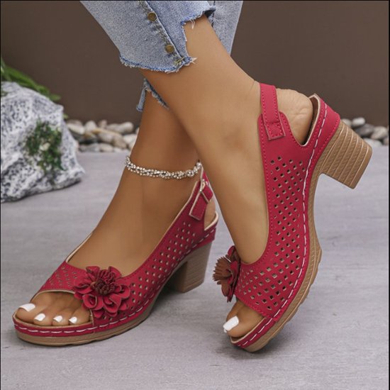 Sandales Décontracté Plain Été Quotidien Cuir Talon de Bloc Toit ouvert Sandales Antidérapantes Boucle Réglable pour Femmes