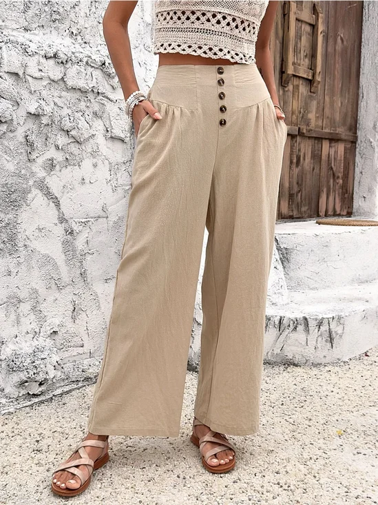 Pantalons Décontracté Plain Printemps / Automne Coton Naturel Micro-élasticité Coupe Régulière Pantalon droit Long pour Femmes
