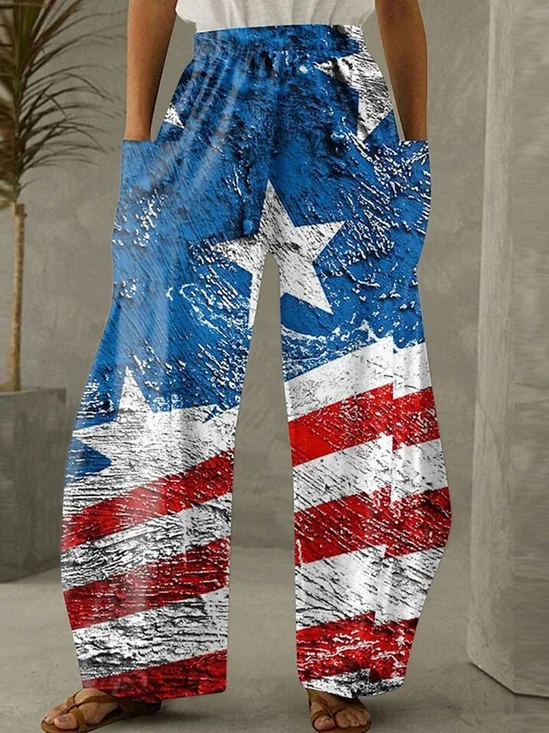 Pantalons Décontracté Printemps / Automne Drapeau des États-Unis Coton Micro-élasticité Coupe Régulière Pantalon droit Long Régulier pour Femmes