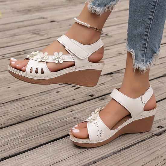 Sandales Rétro Plain Été Crochet et boucle Cuir Talon Bas Toit ouvert Sandales Antidérapantes Caoutchouc pour Femmes