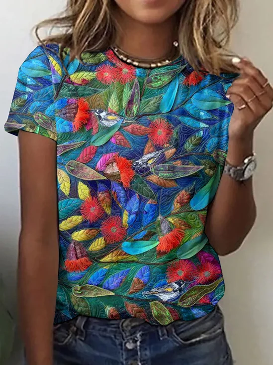 T-shirts Femmes Rétro Imprimé d'Animal Été Micro-élasticité Quotidien Manches Courtes Régulier Trapèze Régulier