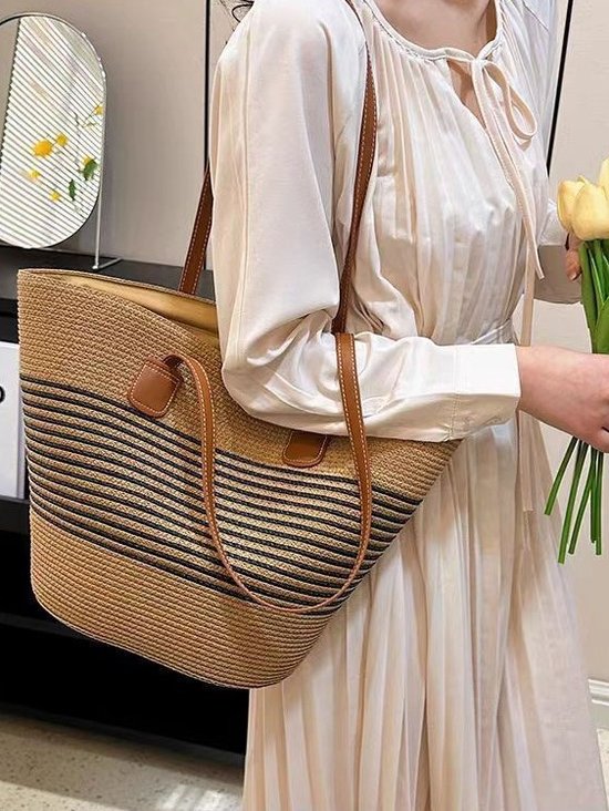 Sacs à Bandoulière Rayé Boho Toutes Les Saisons Zip Quotidien Paille Paille pour Femmes
