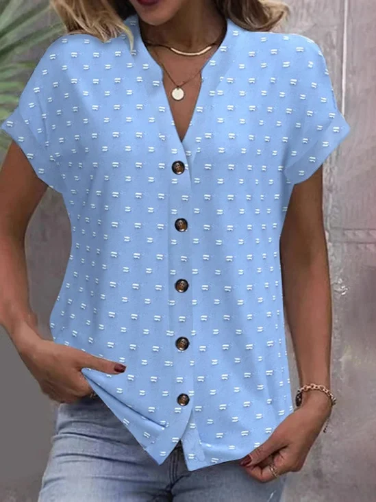 T-shirts Plain Élégant Été Boucle Micro-élasticité Coupe Régulière Manches Courtes Droit Régulier pour Femmes