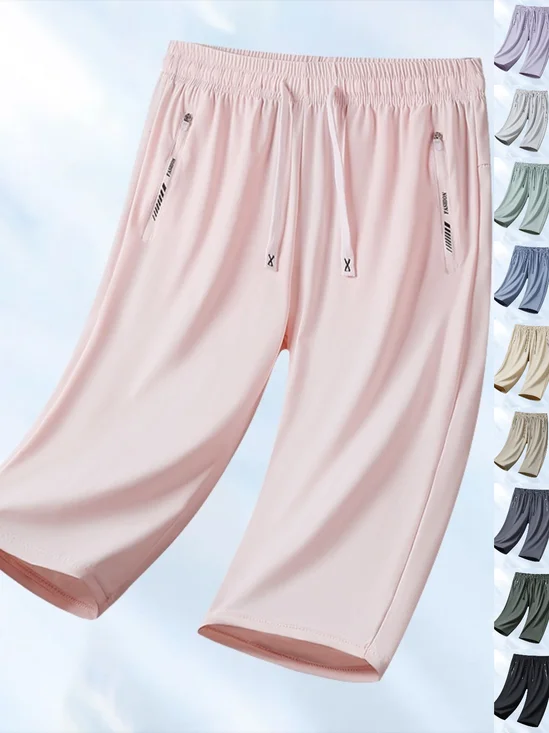 Shorts Simple Plain Été Naturel à Haute Élasticité Absorber l'Humidité et Évacuer la Sueur Sportif & Intérieur Coupe Régulière Corsaire pour Femmes