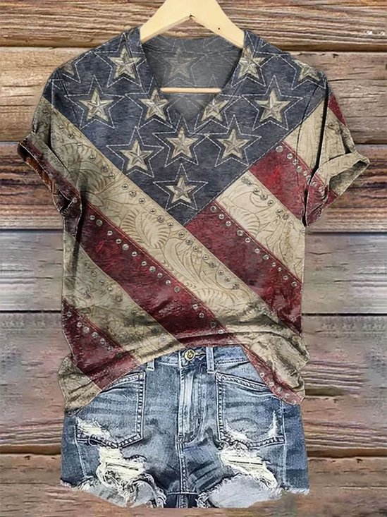 Chemises Décontracté Printemps / Automne Drapeau des États-Unis Micro-élasticité Quotidien Coupe Régulière Régulier Trapèze Régulier pour Femmes