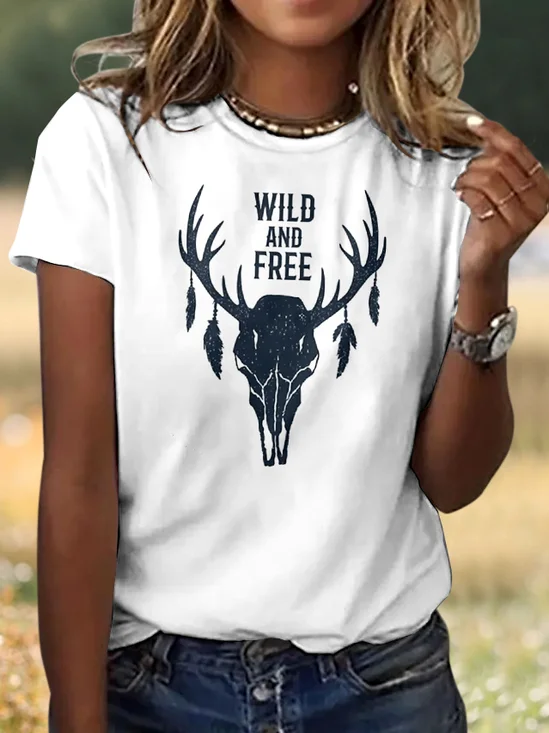 T-shirts Femmes Rétro La peinture Été Coton Coupe Régulière Col Rond Régulier Trapèze Régulier
