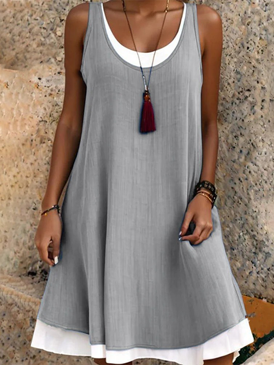 Femmes Plain Bleu Col Rond Confortable Robe Mi-Longue Décontracté