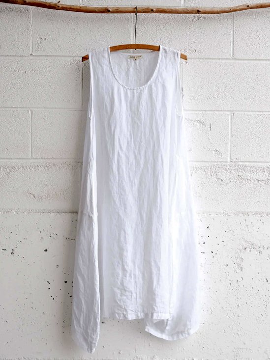 Femmes Plain Blanc Col Rond Confortable Mini Robe Décontracté