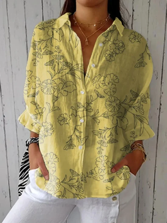 Chemises Femmes Simple Floral Printemps / Automne Polyester Domestique Coupe Régulière Régulier Trapèze Régulier