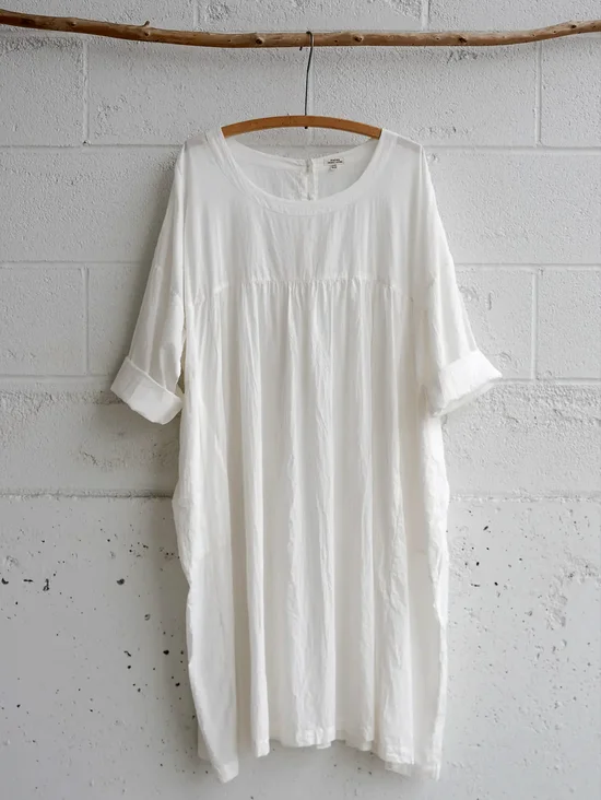 Femmes Plain Blanc Col Rond Confortable Robe Mi-Longue Décontracté