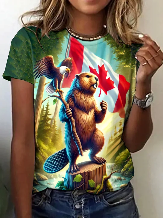 T-shirts Rétro Imprimé d'Animal Été Coton Quotidien Manches Courtes Col Rond Régulier Régulier pour Femmes