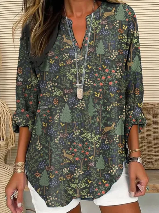 Blouses Femmes Décontracté Floral Printemps / Automne Polyester Aucune élasticité Quotidien Ample Col Châle Régulier