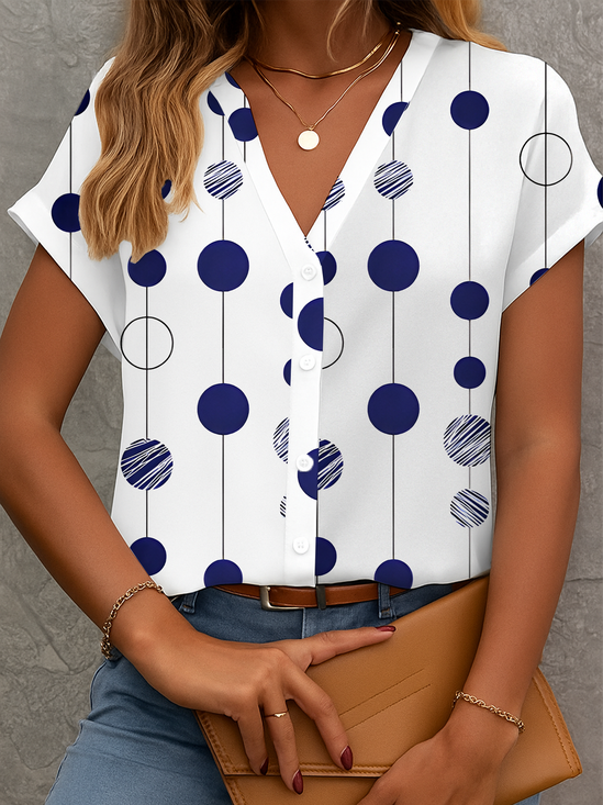 Chemises Pois Polka Décontracté Été Polyester Quotidien Coupe Régulière Manches Courtes Régulier Droit pour Femmes