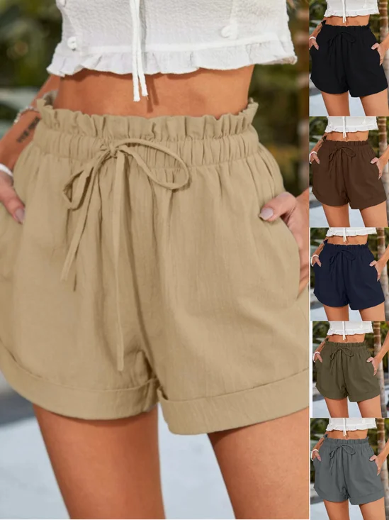 Shorts Femmes Simple Plain Été Quotidien Couture de poche Pantalon droit Shorts Droit Régulier