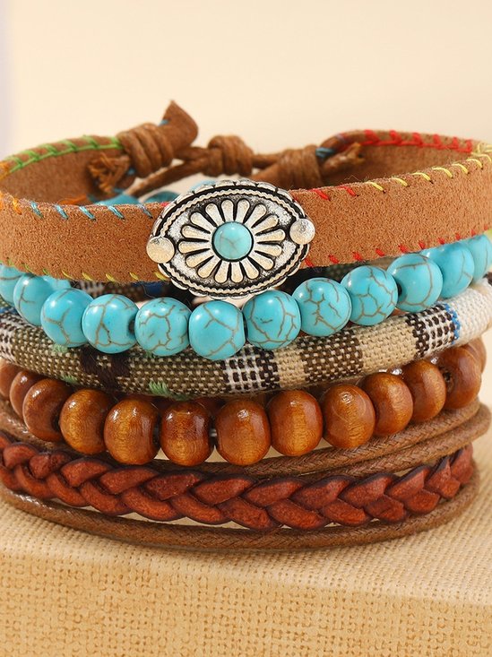 Bracelets Ethnique Plain Toutes Les Saisons Tressé Vacances en Bois multicouche Bracelet pour Femmes