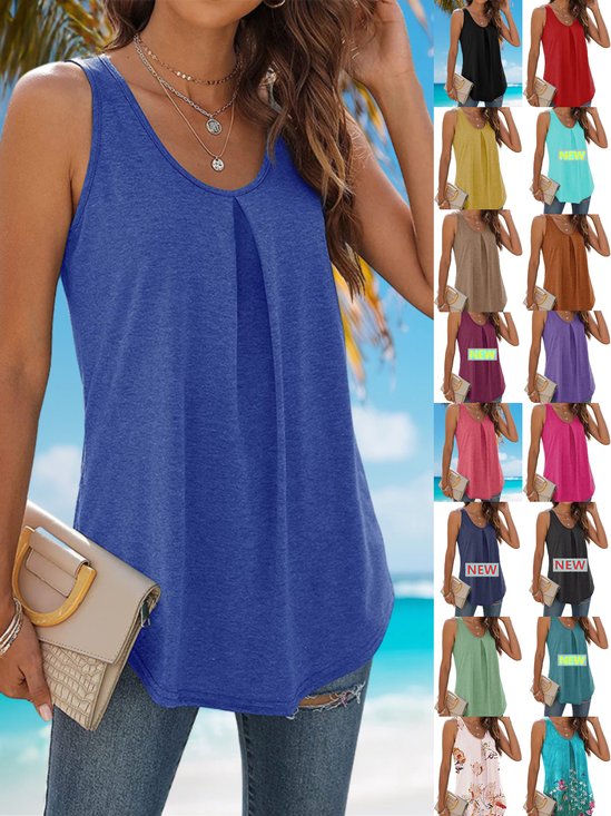 Top Débardeur Tops Plain Été Sportif Froncé Micro-élasticité Quotidien Coupe Régulière Régulier Droit pour Femmes