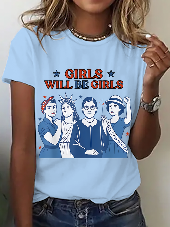 T-shirts Femmes Décontracté Été Lettres de texte Coton Quotidien Ample Manches Courtes Régulier Droit