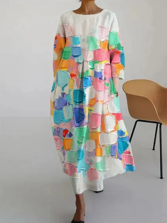 Femmes Géométrique Comme Image Col V Confortable Robe Maxi Décontracté