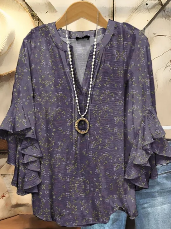 Blouses Femmes Fête Floral Été Coton Col V Quotidien Coupe Régulière Demi Manche Régulier