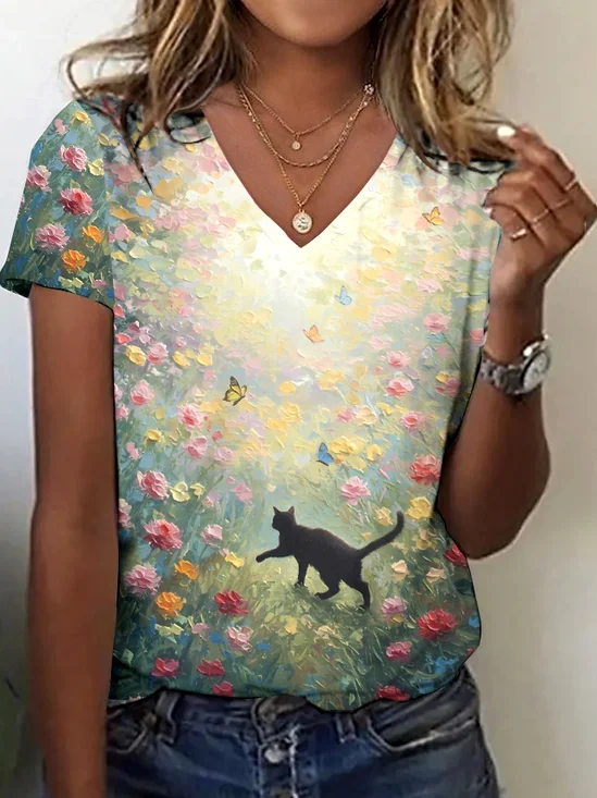 T-shirts Décontracté La peinture Été Coton Quotidien Coupe Régulière Régulier Trapèze Régulier pour Femmes