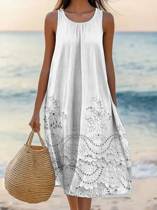 Femmes Floral Comme Image Col V Confortable Robe Mi-Longue Décontracté
