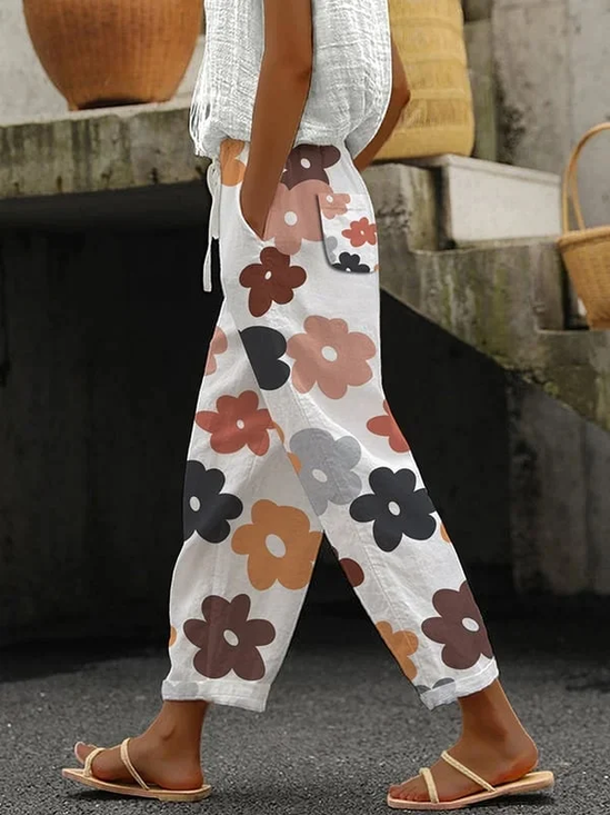 Pantalons Décontracté Floral Printemps / Automne Polyester Imprimé Aucune élasticité Quotidien Ample Pantalon baggy pour Femmes