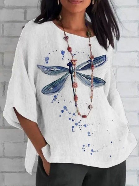 T-shirts Floral Dame Romance Été Col V Imprimé Manches Courtes Régulier Droit Régulier pour Femmes
