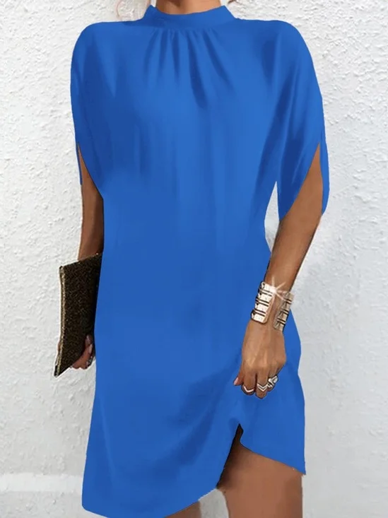 Femmes Géométrique Bleu Col Rond Confortable Imprimé Robe Mi-Longue Rétro