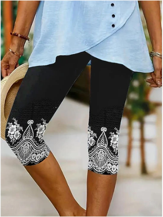 Pantalons Femmes Simple Floral Été Rayonne Naturel Corsaire Legging Droit T.-N.-L.