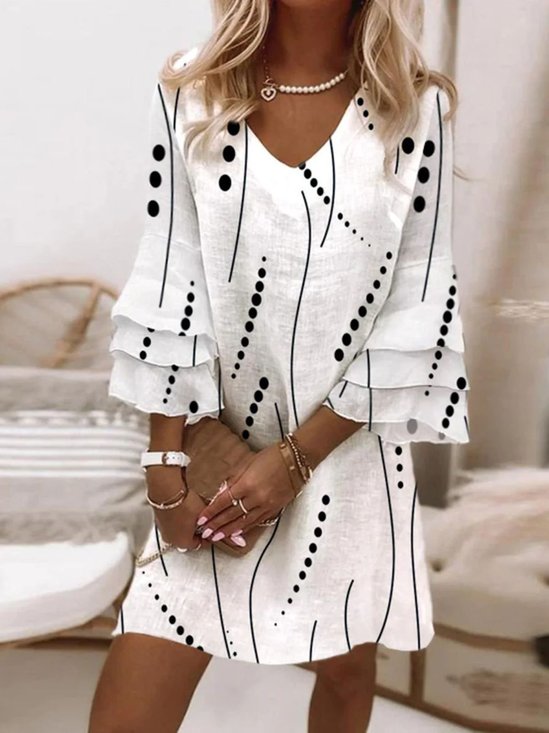 Femmes Géométrique Blanc Col V Confortable Robe Mi-Longue Décontracté