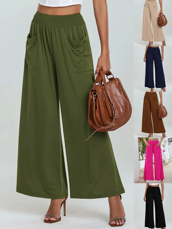 Pantalons Femmes Décontracté Plain Printemps / Automne Couture de poche Naturel Micro-élasticité Faire la navette Pantalons à Jambe Large Droit