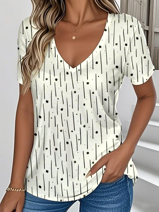 T-shirts Géométrique Décontracté Été Aucune élasticité Quotidien Jersey Droit Régulier T.-N.-L. pour Femmes