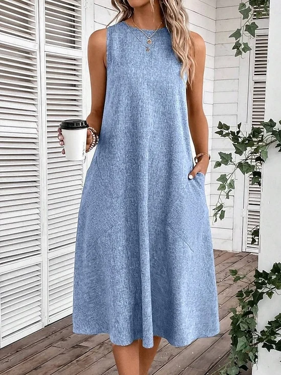 Femmes Plain Rose Col Rond Confortable Robe Maxi Décontracté