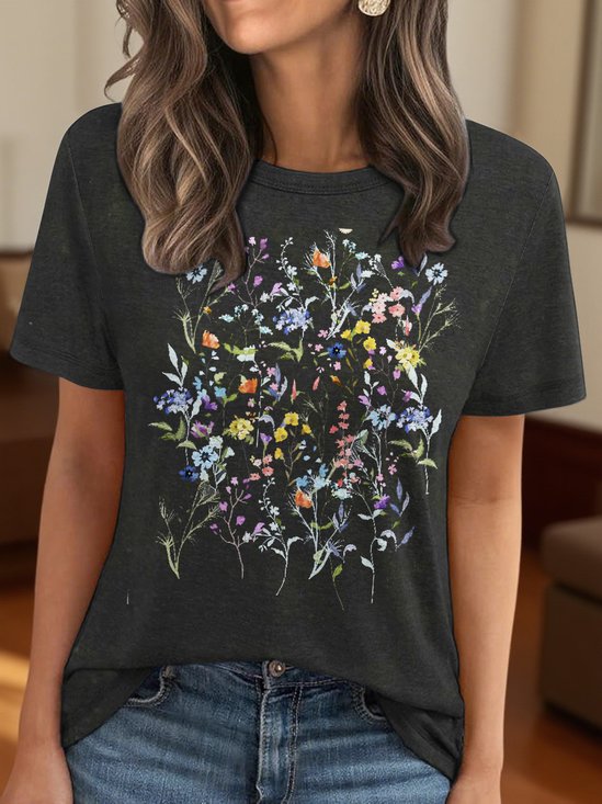 T-shirts Rétro Imprimé d'Animal Été Micro-élasticité Coupe Régulière Manches Courtes Régulier Trapèze Régulier pour Femmes