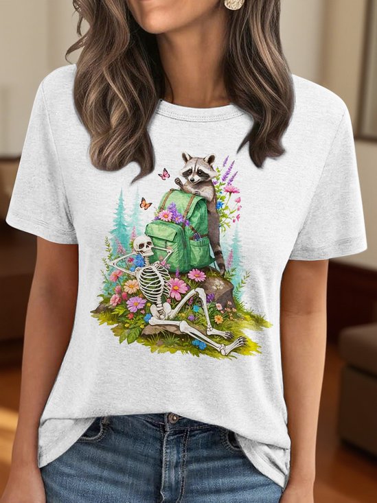 T-shirts Décontracté La peinture Été Coton Micro-élasticité Quotidien Manches Courtes Trapèze Régulier pour Femmes