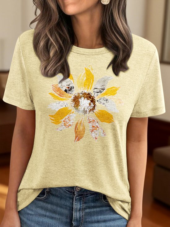 T-shirts Femmes Rétro La peinture Été Polyester Quotidien Manches Courtes Col Rond Trapèze Régulier