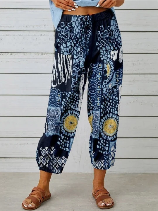 Pantalons Géométrique Urbain Printemps / Automne Naturel Aucune élasticité Journée Taille Élastique Régulier Pantalon baggy pour Femmes