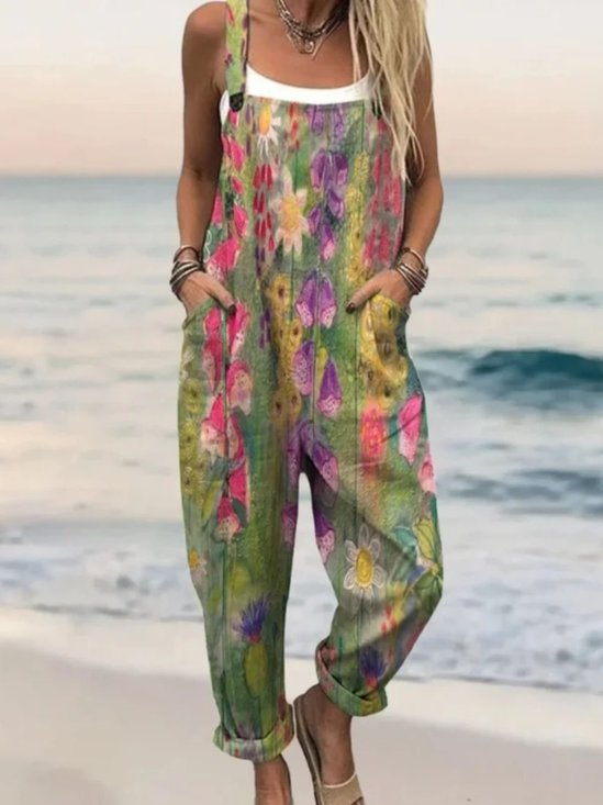 Combinaisons Boho La peinture Été Micro-élasticité Vacances Coton Et Lin Gallus Top Débardeur Droit pour Femmes