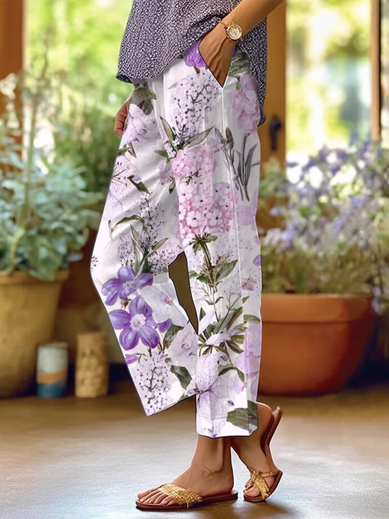 Pantalons Décontracté Floral Printemps / Automne Polyester Naturel Quotidien Ample Droit Régulier pour Femmes