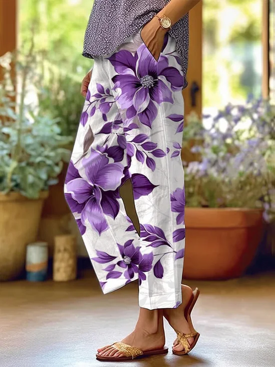 Pantalons Femmes Décontracté Floral Printemps / Automne Naturel Aucune élasticité Quotidien Ample Droit Pantalon baggy