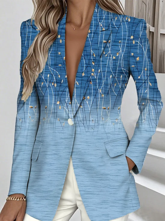 à Col Revers Manches Longues Régulier Floral Blazer pour Femmes