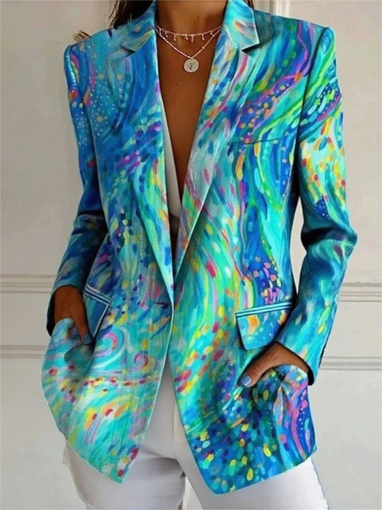 à Col Revers Manches Longues Régulier Motif dégradé Blazer pour Femmes