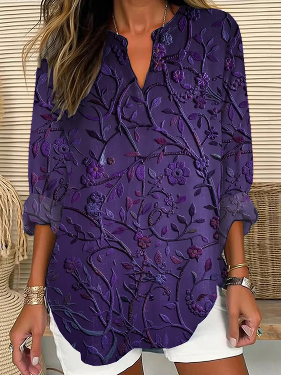 Blouses Décontracté Floral Printemps / Automne Imprimé Quotidien Ample Manches Longues en Mélangé de Coton Régulier pour Femmes