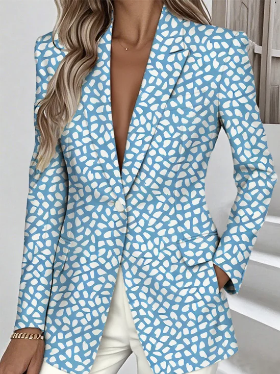 à Col Revers Manches Longues Régulier Géométrique Blazer pour Femmes