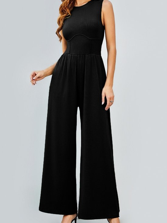 Combinaisons Femmes Simple Plain Été Polyester Taille Haute Sans Manches Col Rond Long Régulier