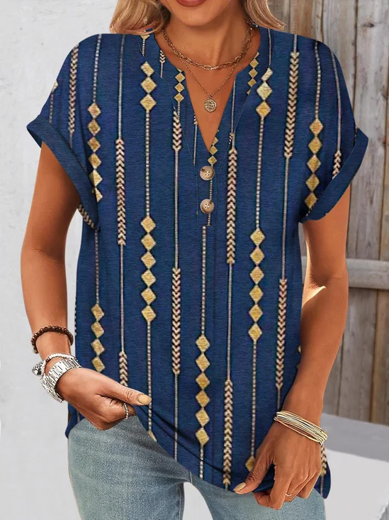 T-shirts Décontracté Floral Été Coton Col V Micro-élasticité Quotidien Coupe Régulière Régulier pour Femmes