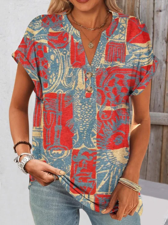 T-shirts Décontracté Floral Été Coton Micro-élasticité Quotidien Coupe Régulière Trapèze Régulier pour Femmes