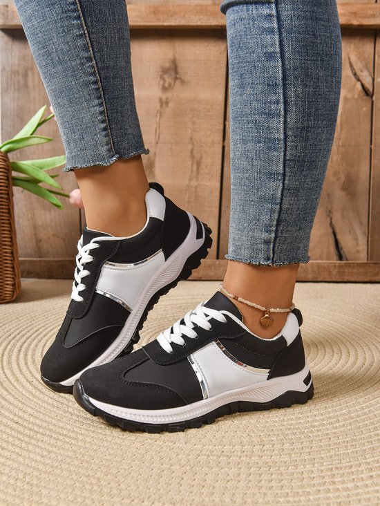 Chaussures Décontractées Femmes Décontracté Bloc de Couleur Toutes Les Saisons Quotidien Cuir Cuir Bout Fermé Caoutchouc Baskets d'extérieur